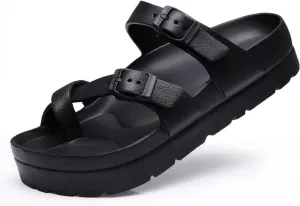 Women's Platform Sandals - Arch Support, Comfortable Foam Slides with Adjustable Buckle, Lightweight Thick Soles | Ultra Cushion