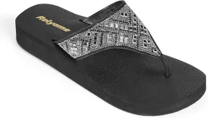 Womens Rhinestones Flip Flops Arch Support Mid Platform Bling Comfortable Flip-flops Jewel Dressy Thong Sandals