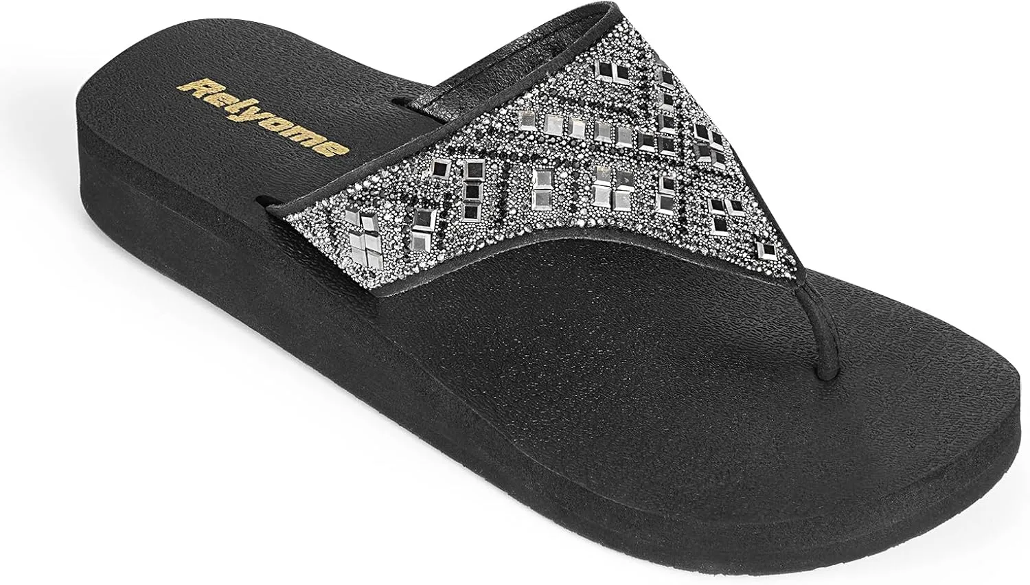 Womens Rhinestones Flip Flops Arch Support Mid Platform Bling Comfortable Flip-flops Jewel Dressy Thong Sandals