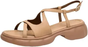 Women's Round Toe Platform Sandals Thick Heel Non-Slip Sole Split Leather Buckle Strap Ankle Strap Sandals
