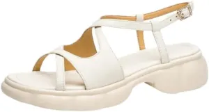 Women's Round Toe Platform Sandals Thick Heel Non-Slip Sole Split Leather Buckle Strap Ankle Strap Sandals