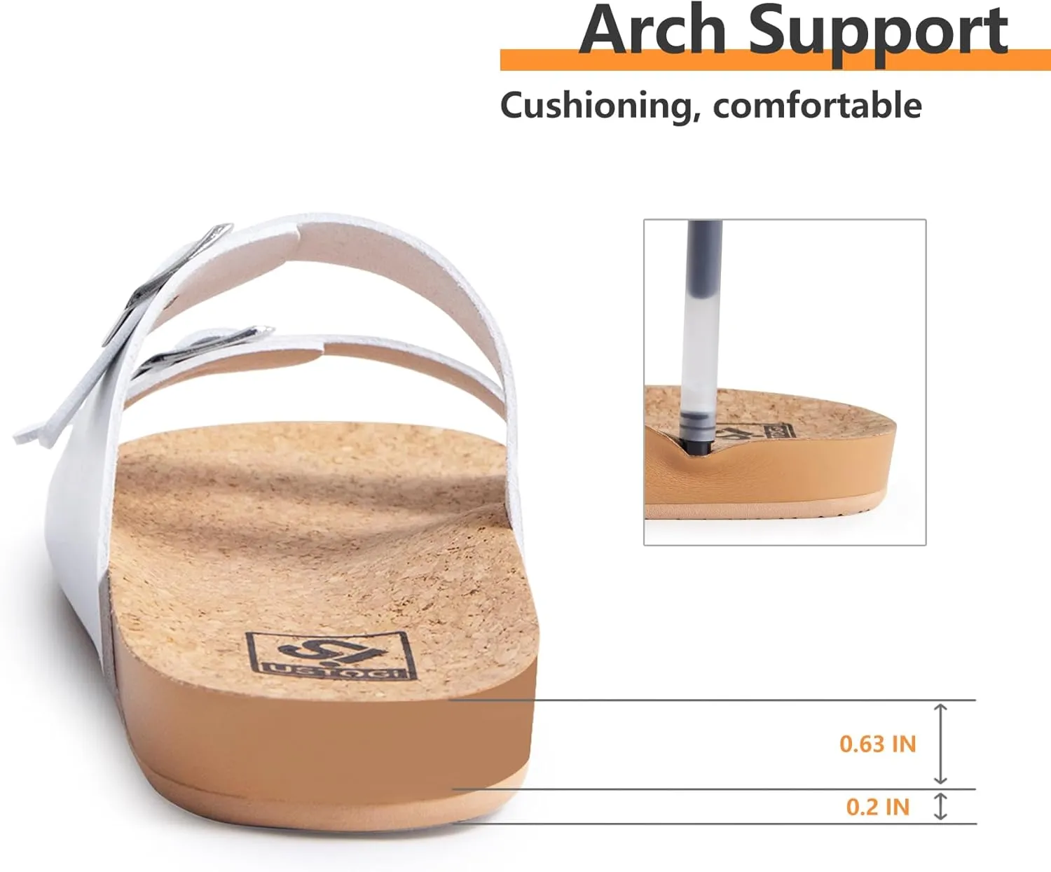 Womens Sandals Arch Support Beach Slides for Women Orthotic Summer Causal Cork Footbed Adjustable Lightweight Comfortable Slip on Cushion Cute 2 Strap Flat sandalias de mujer