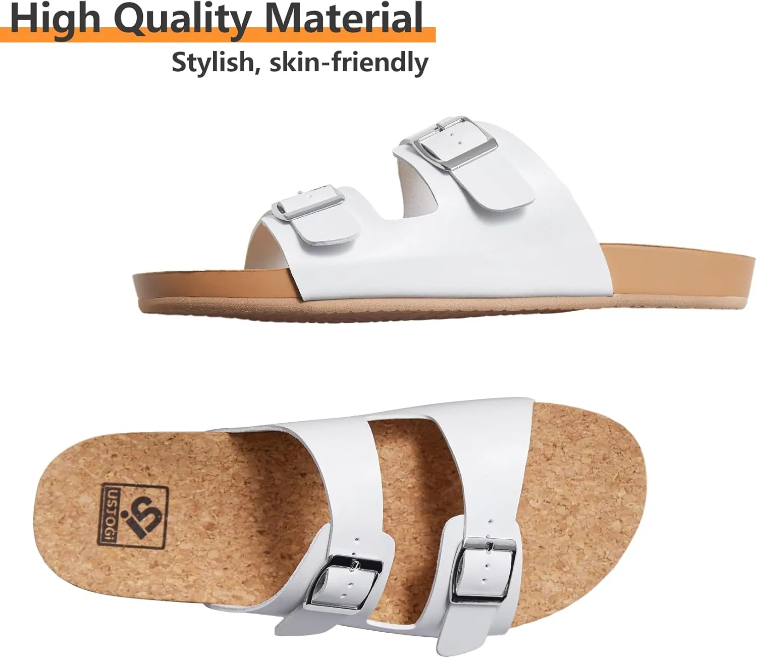 Womens Sandals Arch Support Beach Slides for Women Orthotic Summer Causal Cork Footbed Adjustable Lightweight Comfortable Slip on Cushion Cute 2 Strap Flat sandalias de mujer