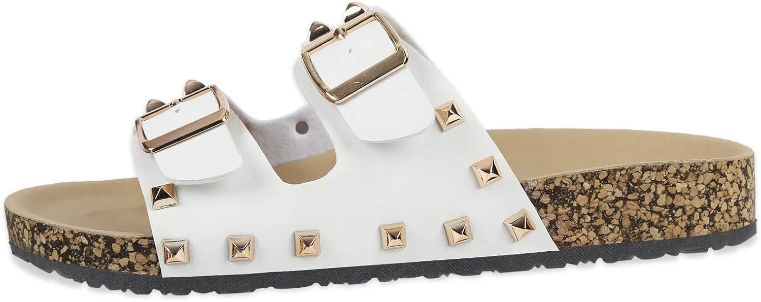 Women's Sandals,Cork Footbed Slide Sandal with Comfortable Arch Support And Buckle Adjustable Strap