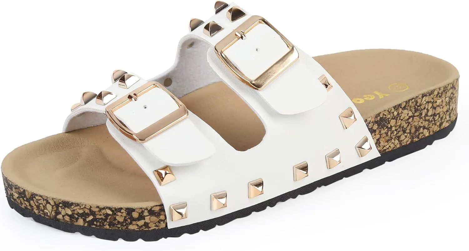 Women's Sandals,Cork Footbed Slide Sandal with Comfortable Arch Support And Buckle Adjustable Strap