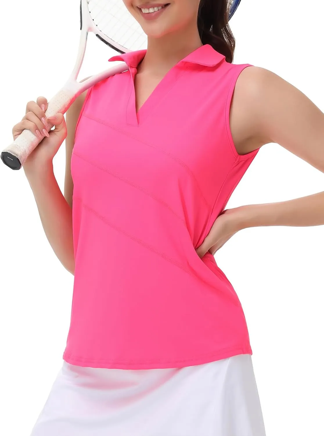 Womens Sleeveless Golf Polo Shirts Collared V Neck Tank Tops Moisture Wicking Tennis Workout Clothes Quick Dry