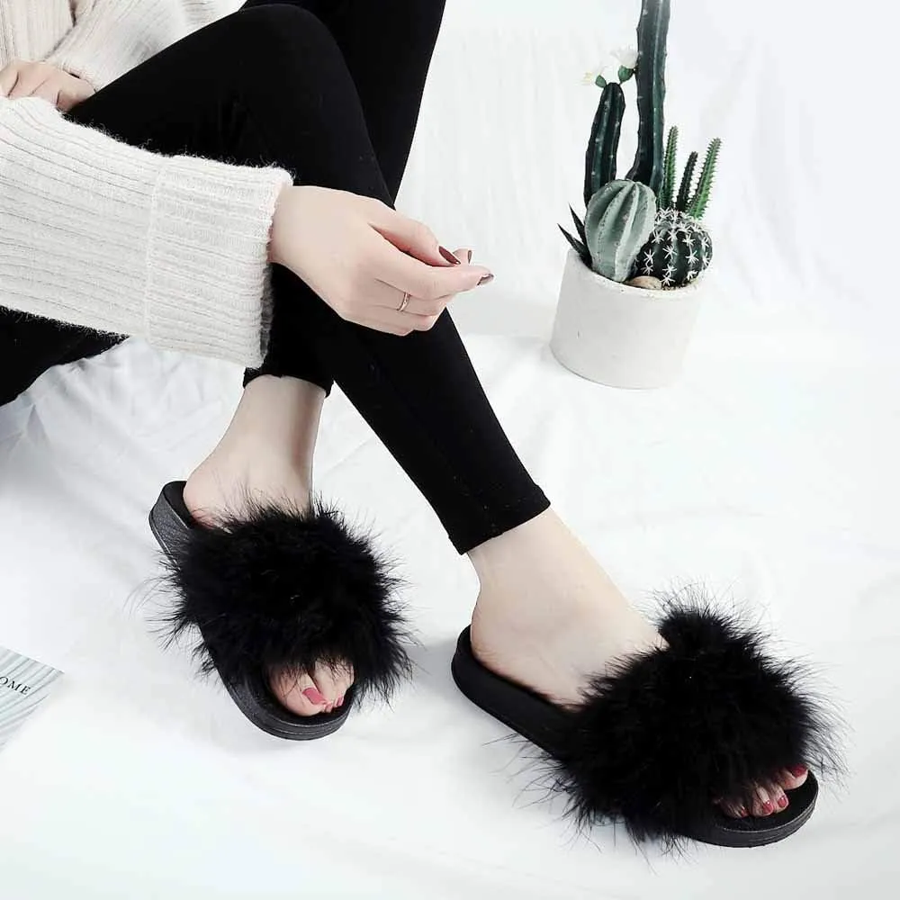 Women's Slippers Sliders for Women Slippers Soft Winter Warm Home Slipper Fashion Faux Flops Shoes Fluffy Woman Indoor Outdoor Sandals