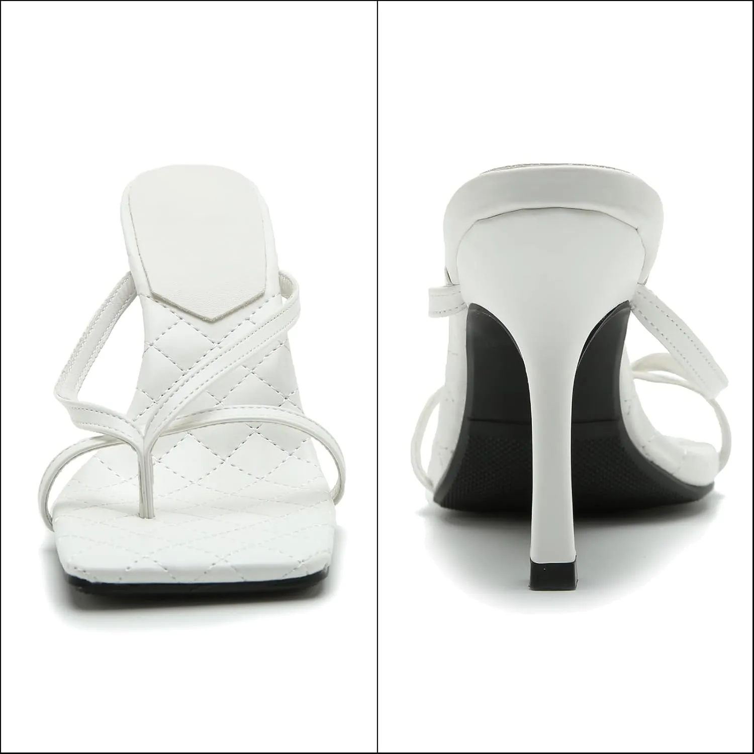 Women's Strappy Thong Heeled Sandals Slip On Stiletto Heels Flip Flops Square Open Toe T Strap High Heel Sandals Slide Summer Dressy Sandals
