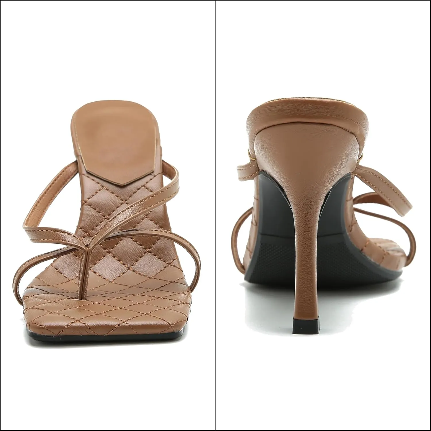 Women's Strappy Thong Heeled Sandals Slip On Stiletto Heels Flip Flops Square Open Toe T Strap High Heel Sandals Slide Summer Dressy Sandals