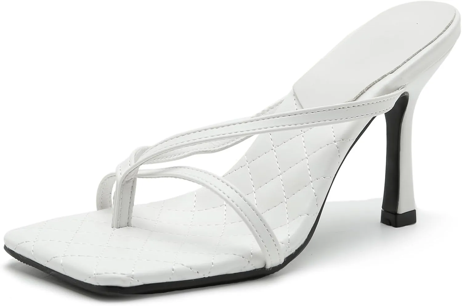 Women's Strappy Thong Heeled Sandals Slip On Stiletto Heels Flip Flops Square Open Toe T Strap High Heel Sandals Slide Summer Dressy Sandals