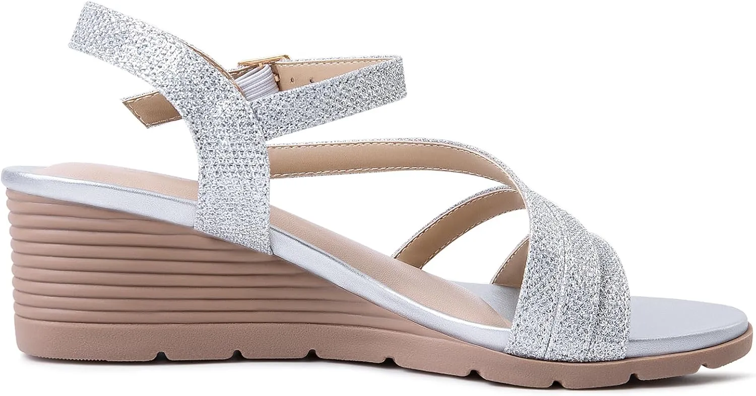Women's Wedge Sandals Dressy, Comfortable Strappy Low Wedges Womens Open Toe Sandal for Summer