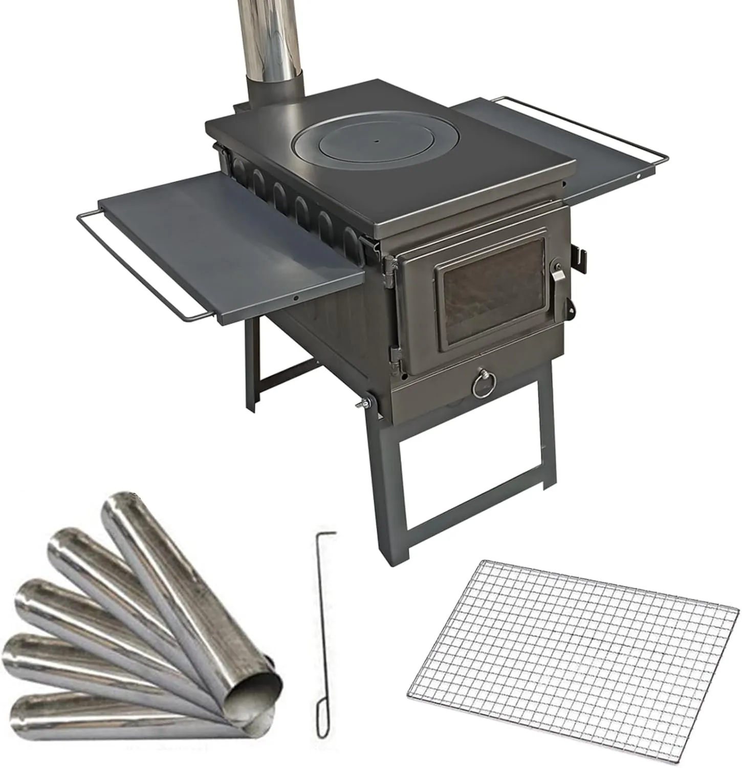 Wood Stove Carrying Case,Portable Wood Burning Camping Stove,Hot Tent Stove with Chimney Pipes Stainless Steel,for Home Heating Outdoor Hiking Picnic BBQ (Color : Steel)