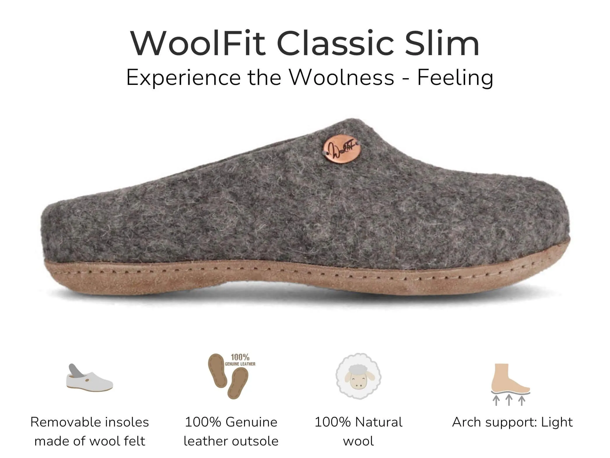 WoolFit Classic | Narrow Slippers with Insoles & Leather Sole