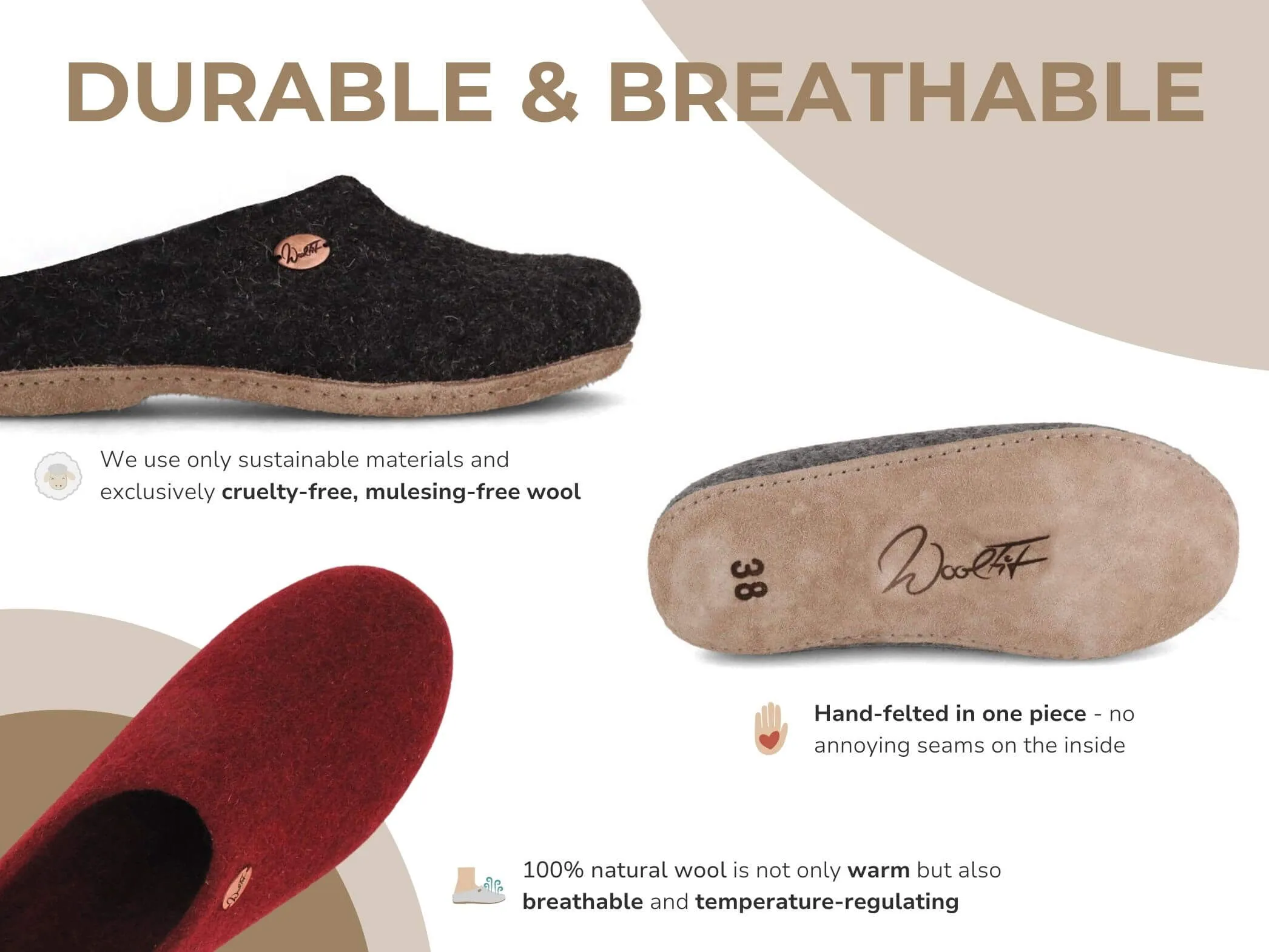 WoolFit Classic | Narrow Slippers with Insoles & Leather Sole