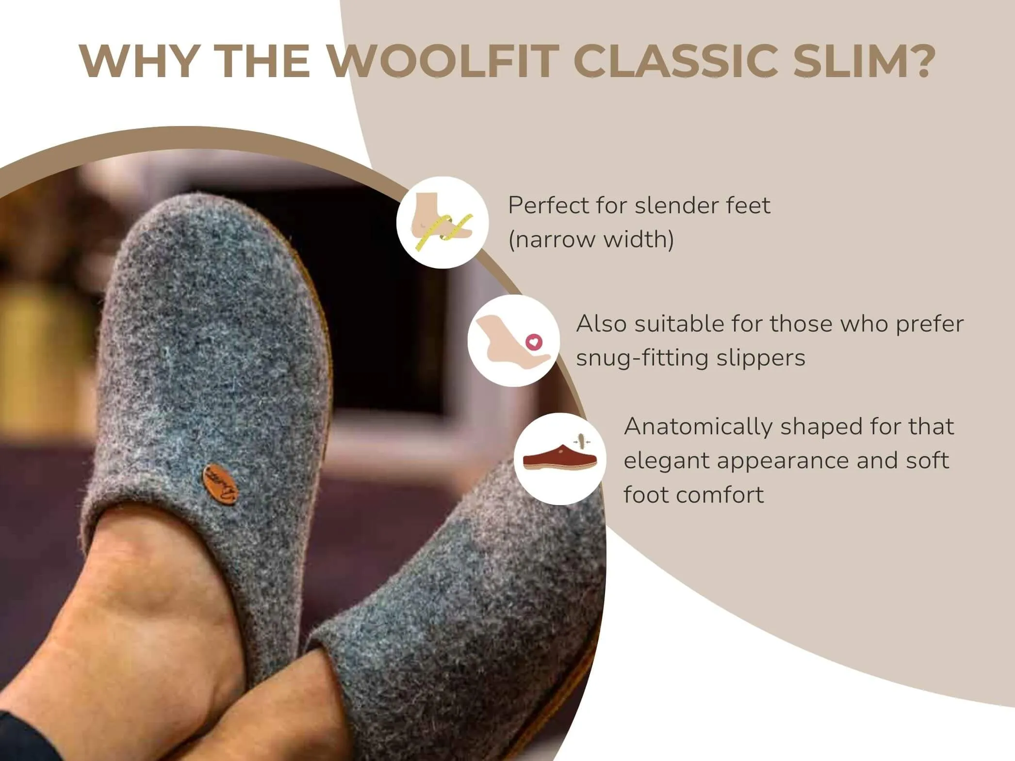 WoolFit Classic | Narrow Slippers with Insoles & Leather Sole