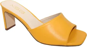 X2B Womens Chunky Heel Sandals Open Square Toe Mule Heel Sandal Slip On High Heels Shoes