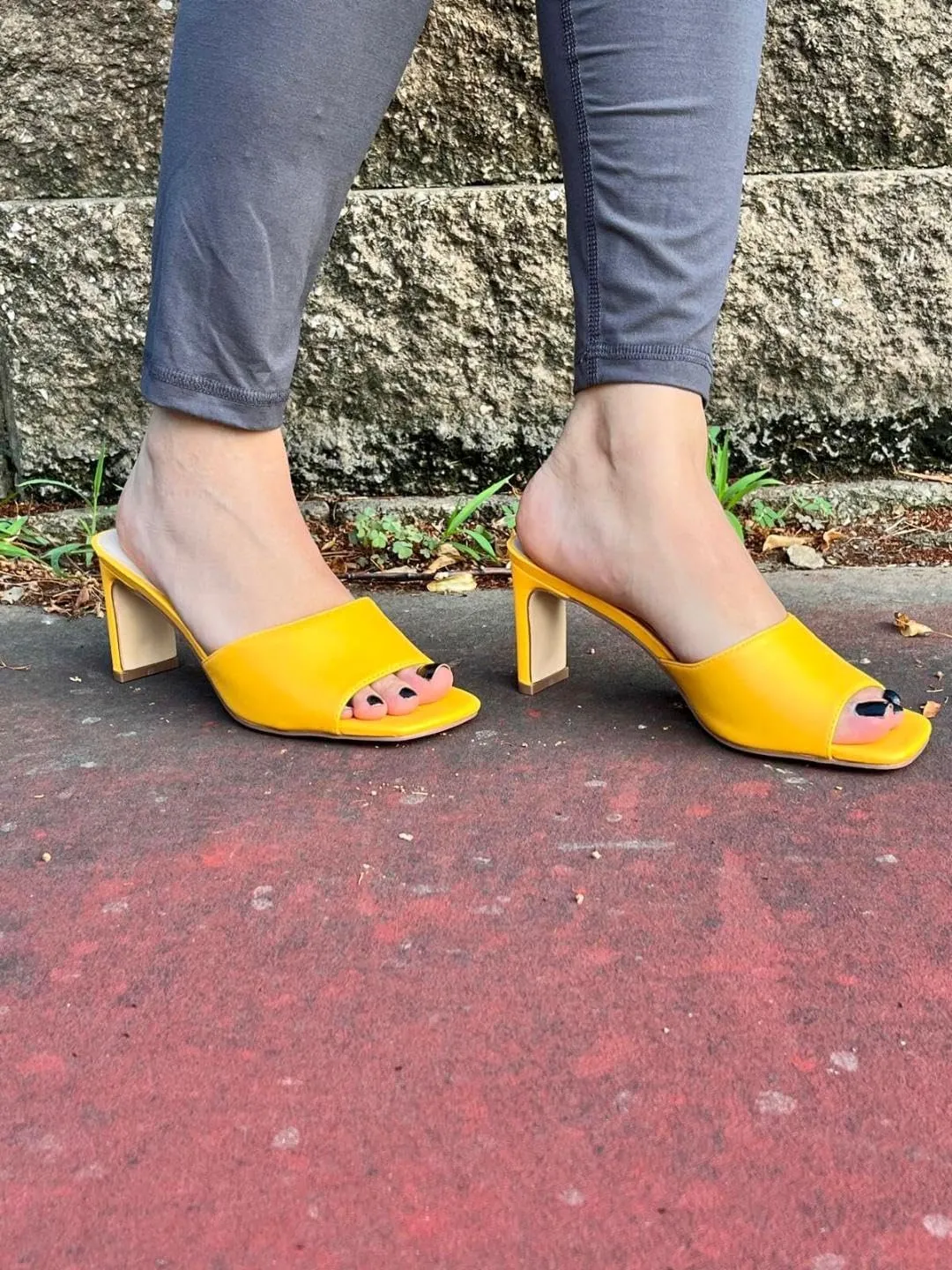 X2B Womens Chunky Heel Sandals Open Square Toe Mule Heel Sandal Slip On High Heels Shoes