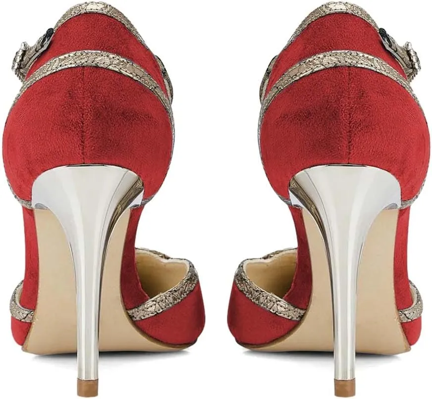 XYD Women High Heel Pumps Pointed Closed Toe Velvet D'Orsay Strappy Sandals Plated Heeled Elegant Party Evening Shoes