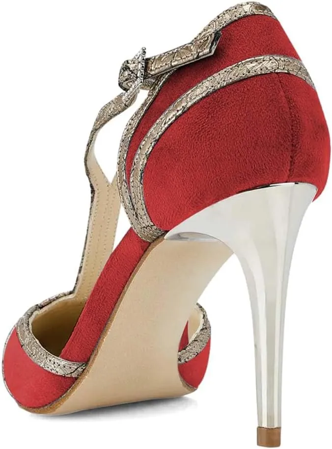 XYD Women High Heel Pumps Pointed Closed Toe Velvet D'Orsay Strappy Sandals Plated Heeled Elegant Party Evening Shoes