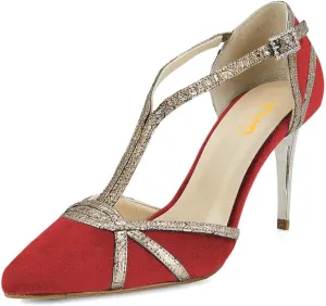 XYD Women High Heel Pumps Pointed Closed Toe Velvet D'Orsay Strappy Sandals Plated Heeled Elegant Party Evening Shoes