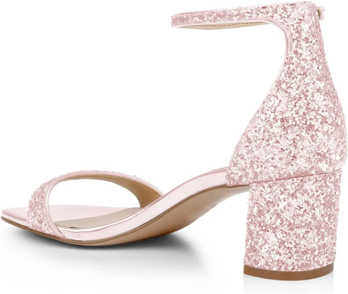 XYD Women Open Toe Strappy Mid Block Heel Sandal Pumps Slim Ankle Strap with Buckle Wedding Event Shoes