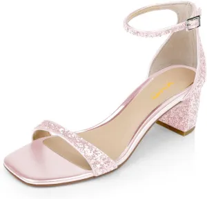 XYD Women Open Toe Strappy Mid Block Heel Sandal Pumps Slim Ankle Strap with Buckle Wedding Event Shoes