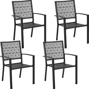 Yaheetech Outdoor Dining Chairs Set of 4, Modern Steel Bistro Chairs with Slatted Seat and Hollow Geometric Pattern-Dotted Back for Garden, Lawn, Porch, Backyard, Pool