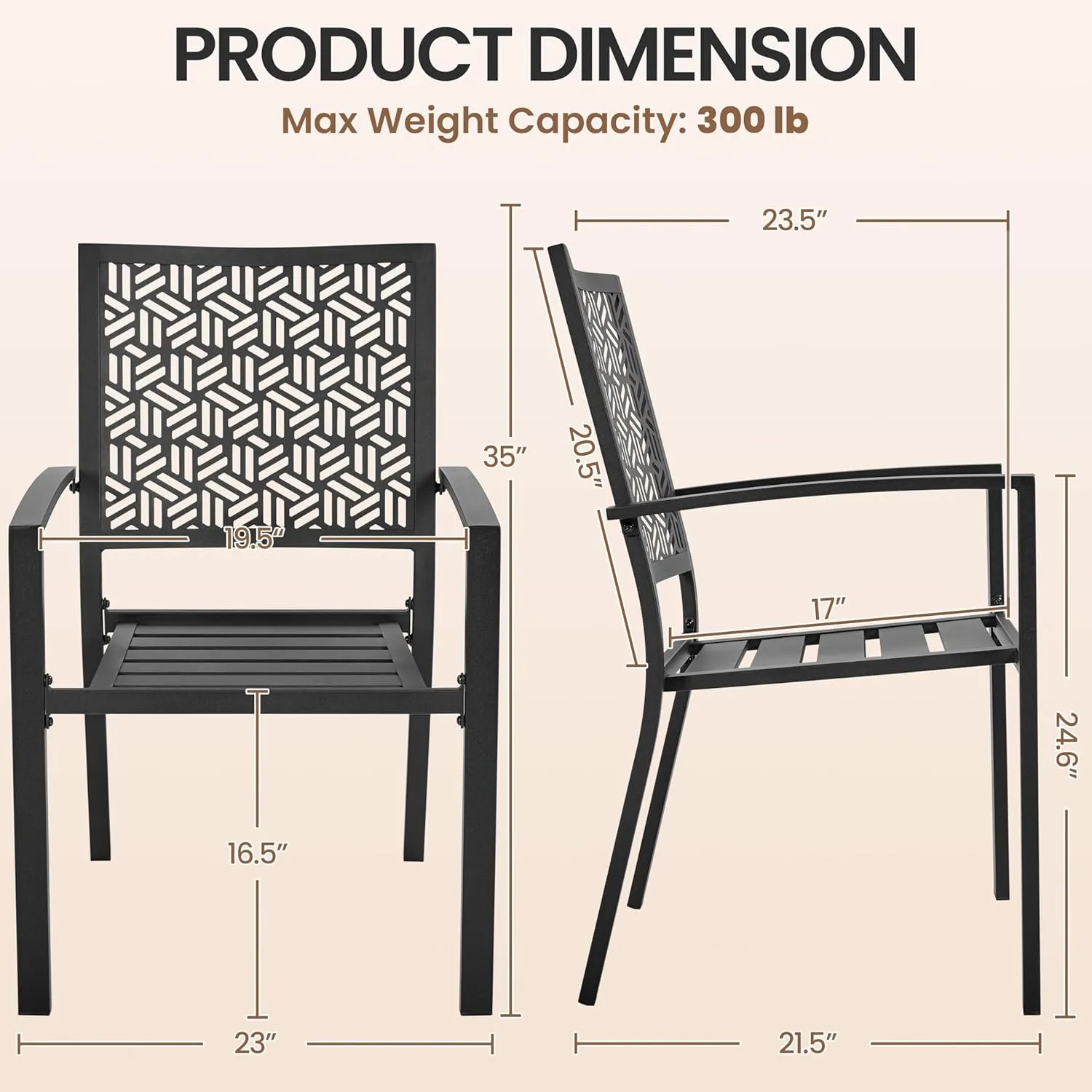 Yaheetech Outdoor Dining Chairs Set of 4, Modern Steel Bistro Chairs with Slatted Seat and Hollow Geometric Pattern-Dotted Back for Garden, Lawn, Porch, Backyard, Pool