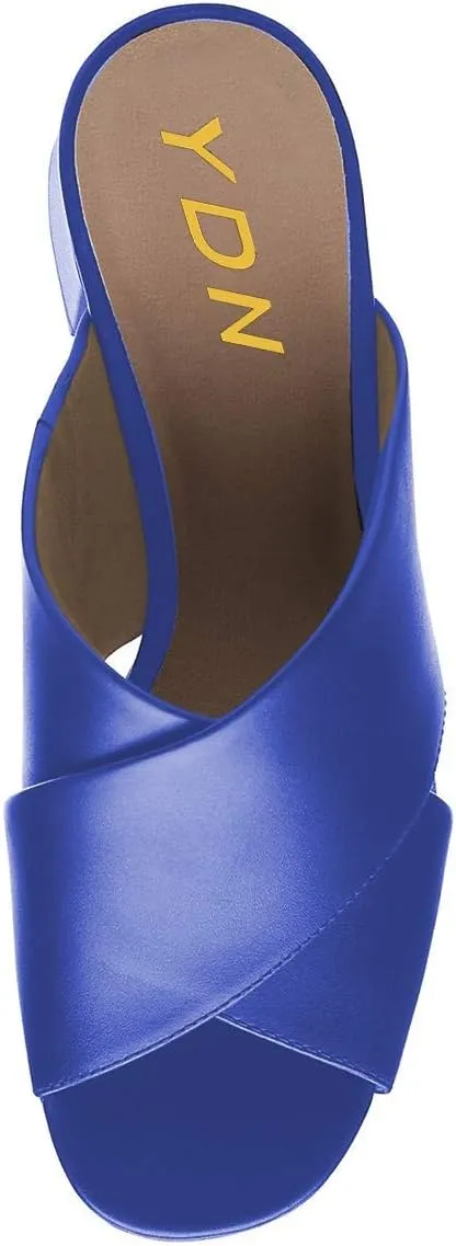 YDN Women Cross Strap Block Heeled Clog Mules Slip On Slide Sandals Summer Fashion Slipper Shoes