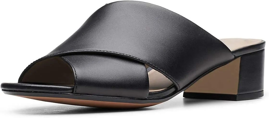 YDN Women Cross Strap Block Heeled Clog Mules Slip On Slide Sandals Summer Fashion Slipper Shoes
