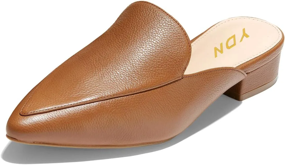 YDN Women Low Heel Comfort Mules Slip on Backless Sandals Pointed Toe Flats Loafers Slide Slipper Easy Walking Shoes
