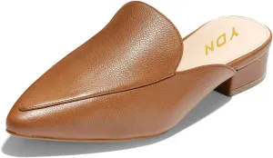 YDN Women Low Heel Comfort Mules Slip on Backless Sandals Pointed Toe Flats Loafers Slide Slipper Easy Walking Shoes