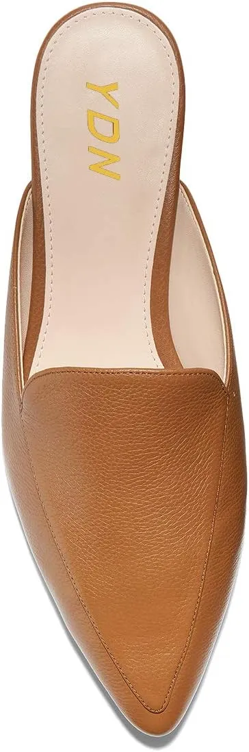 YDN Women Low Heel Comfort Mules Slip on Backless Sandals Pointed Toe Flats Loafers Slide Slipper Easy Walking Shoes