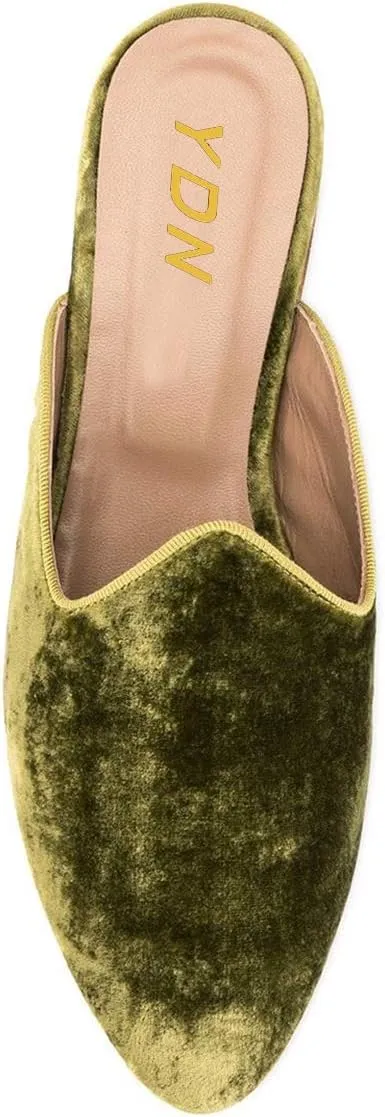 YDN Women Low Heel Comfort Pumps Slip on Mules Slide Sandals Pointed Toe Flats Loafers Backless Slipper Shoes