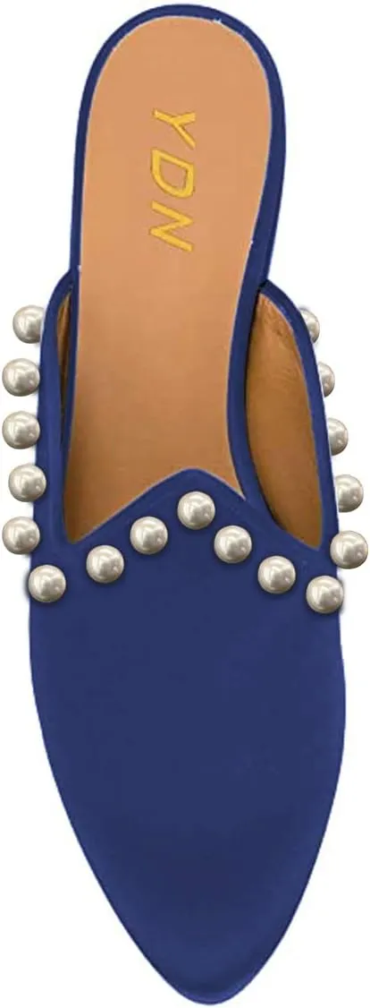 YDN Women Low Heel Comfort Pumps Slip on Mules Slide Sandals Pointed Toe Flats Loafers Backless Slipper Shoes