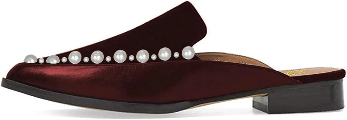 YDN Women Low Heel Mules Slip On Flats Loafers Pointy Toe Clogs Slide Slipper Shoe Size 4-15 US