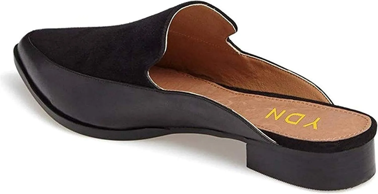 YDN Women Low Heel Mules Slip On Flats Loafers Pointy Toe Clogs Slide Slipper Shoe Size 4-15 US