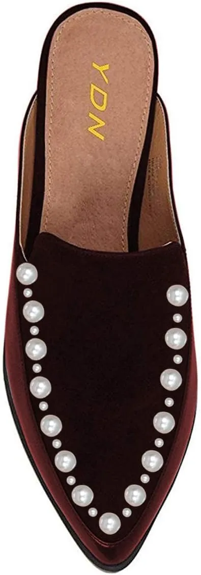 YDN Women Low Heel Mules Slip On Flats Loafers Pointy Toe Clogs Slide Slipper Shoe Size 4-15 US