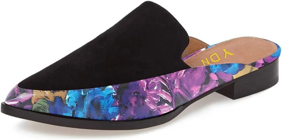YDN Women Low Heel Mules Slip On Flats Loafers Pointy Toe Clogs Slide Slipper Shoe Size 4-15 US