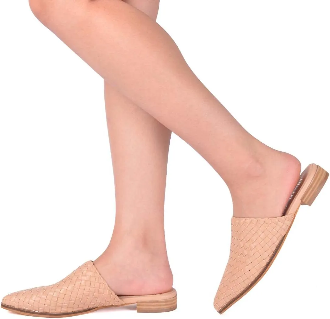 YDN Women Low Heel Mules Slip On Flats Loafers Pointy Toe Clogs Slide Slipper Shoe Size 4-15 US