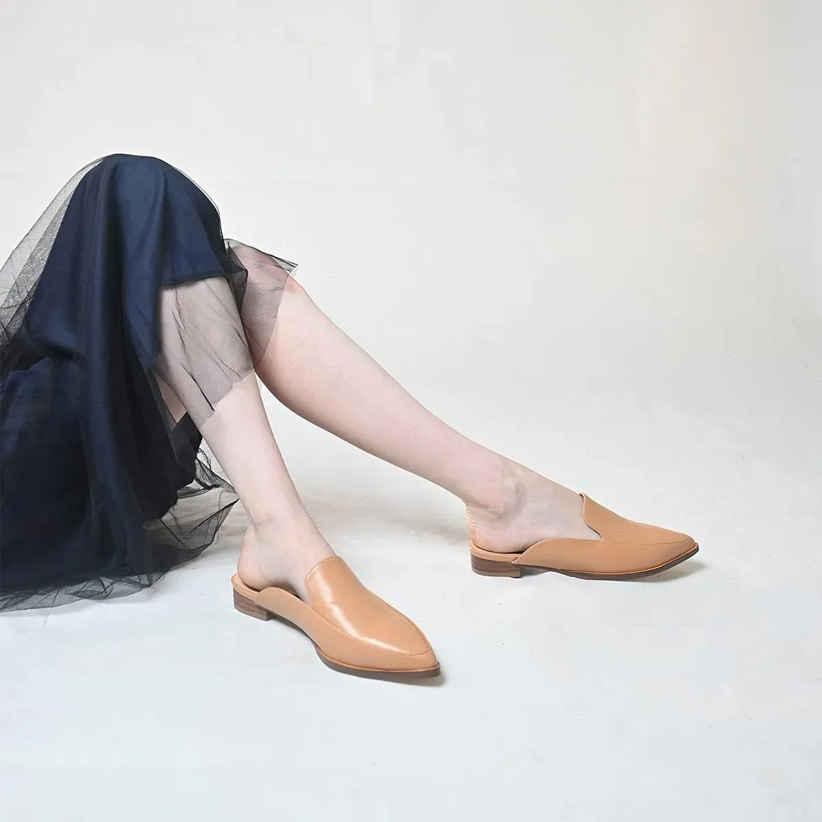 YDN Women Low Heel Mules Slip On Flats Loafers Pointy Toe Clogs Slide Slipper Shoe Size 4-15 US