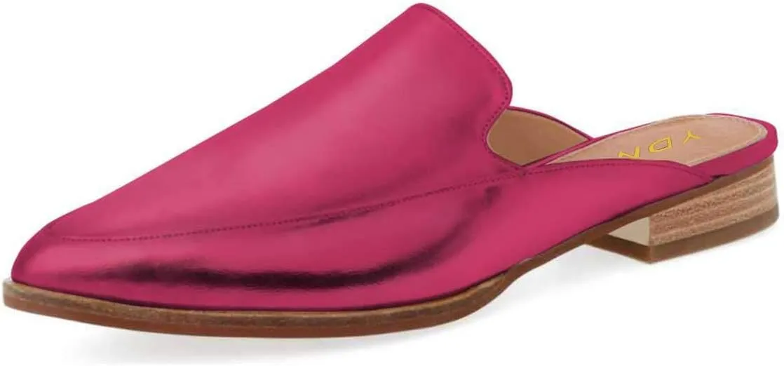 YDN Women Low Heel Mules Slip On Flats Loafers Pointy Toe Clogs Slide Slipper Shoe Size 4-15 US
