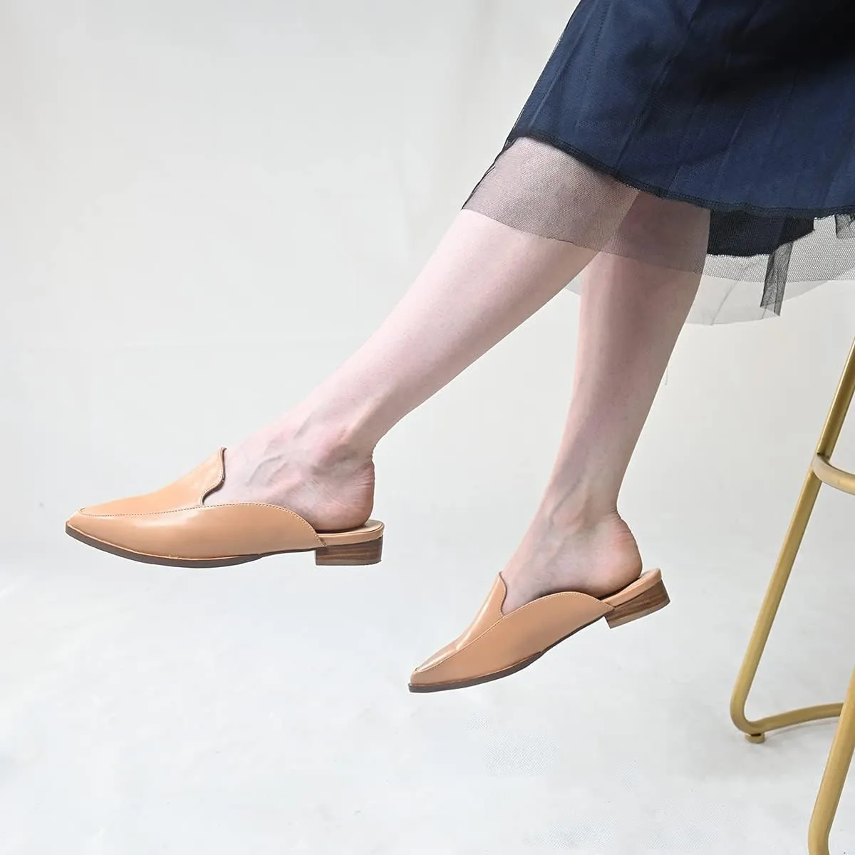 YDN Women Low Heel Mules Slip On Flats Loafers Pointy Toe Clogs Slide Slipper Shoe Size 4-15 US