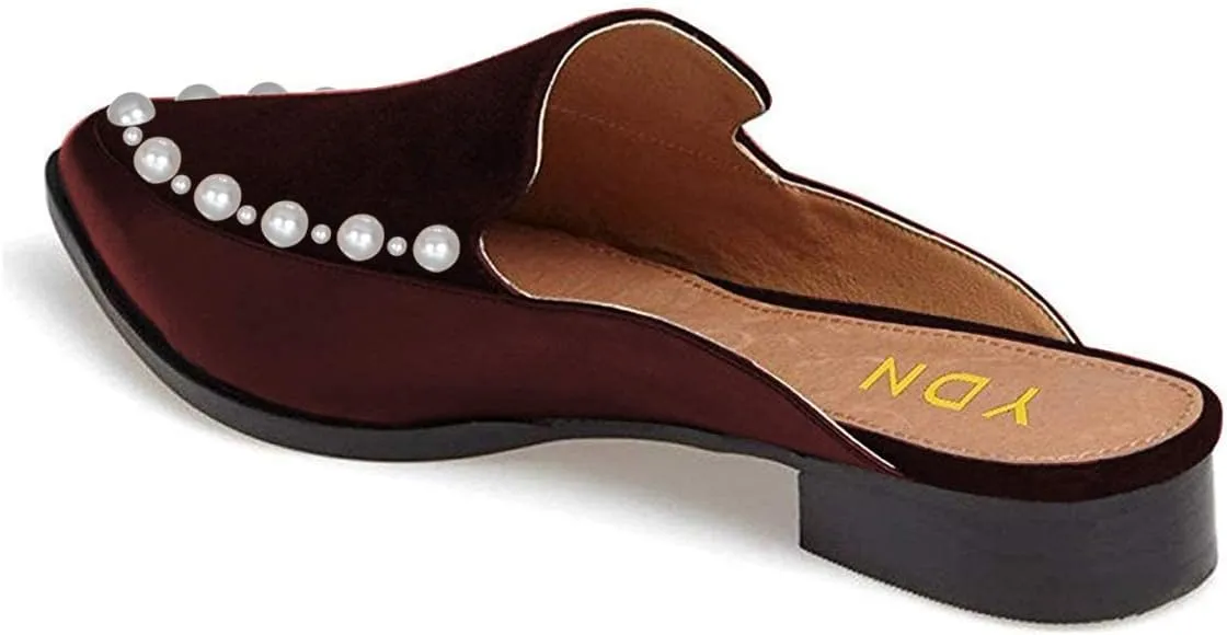 YDN Women Low Heel Mules Slip On Flats Loafers Pointy Toe Clogs Slide Slipper Shoe Size 4-15 US