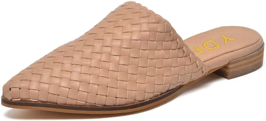 YDN Women Low Heel Mules Slip On Flats Loafers Pointy Toe Clogs Slide Slipper Shoe Size 4-15 US