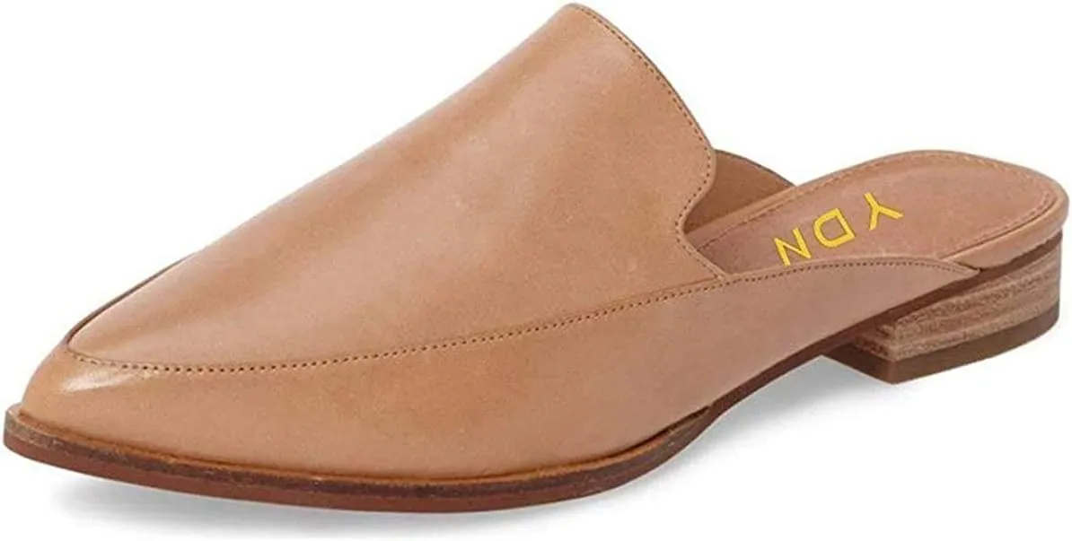 YDN Women Low Heel Mules Slip On Flats Loafers Pointy Toe Clogs Slide Slipper Shoe Size 4-15 US