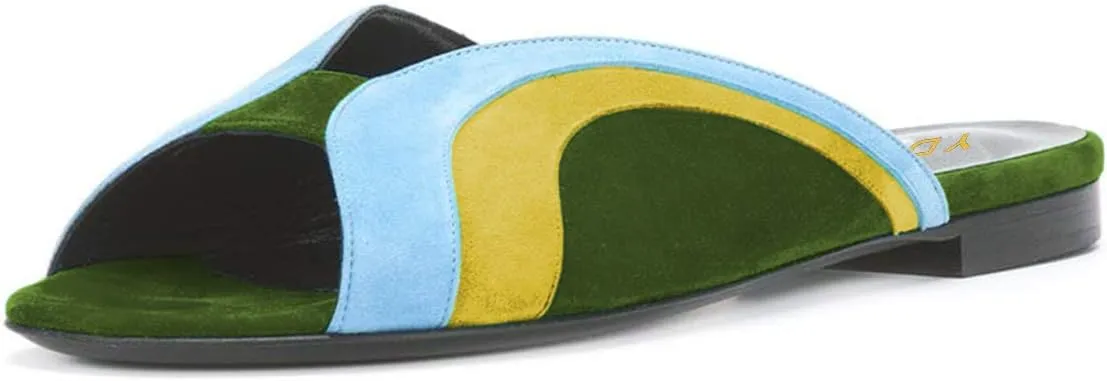 YDN Women Peep Toe Low Heel Mules Sandals Slip on Slipper Slide Clogs Shoes