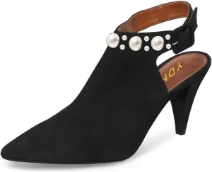 YDN Women Pointed Toe Cone High Heels Slingback Booties Ankle Strap Faux Suede Buckle Party Dress Sandal Size 4-15 US