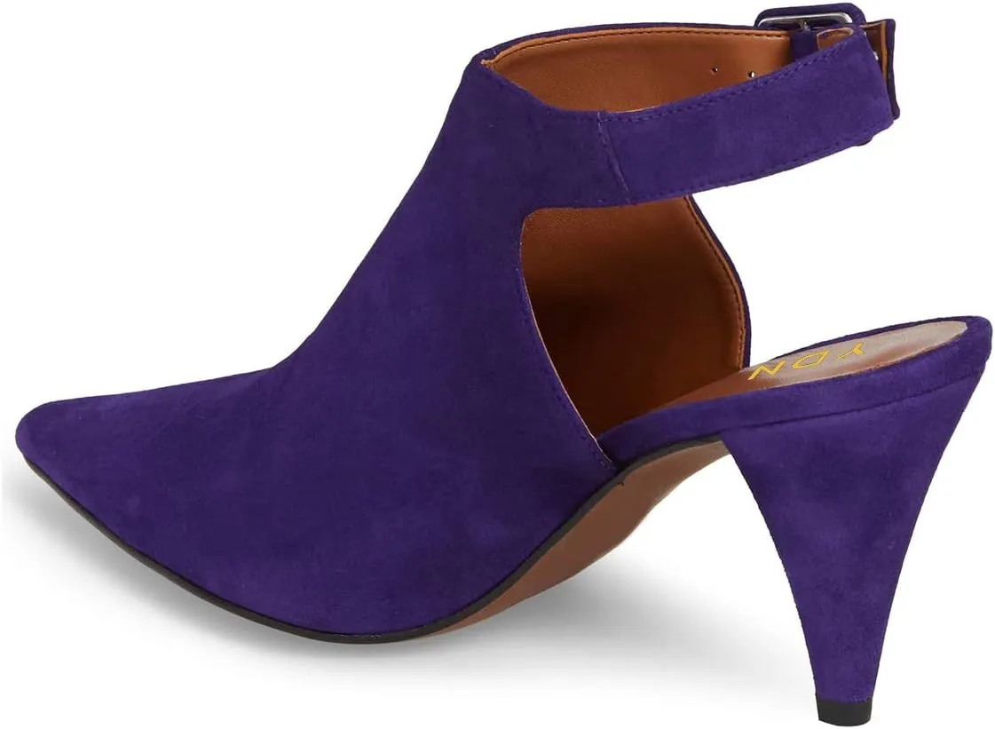 YDN Women Pointed Toe Cone High Heels Slingback Booties Ankle Strap Faux Suede Buckle Party Dress Sandal Size 4-15 US