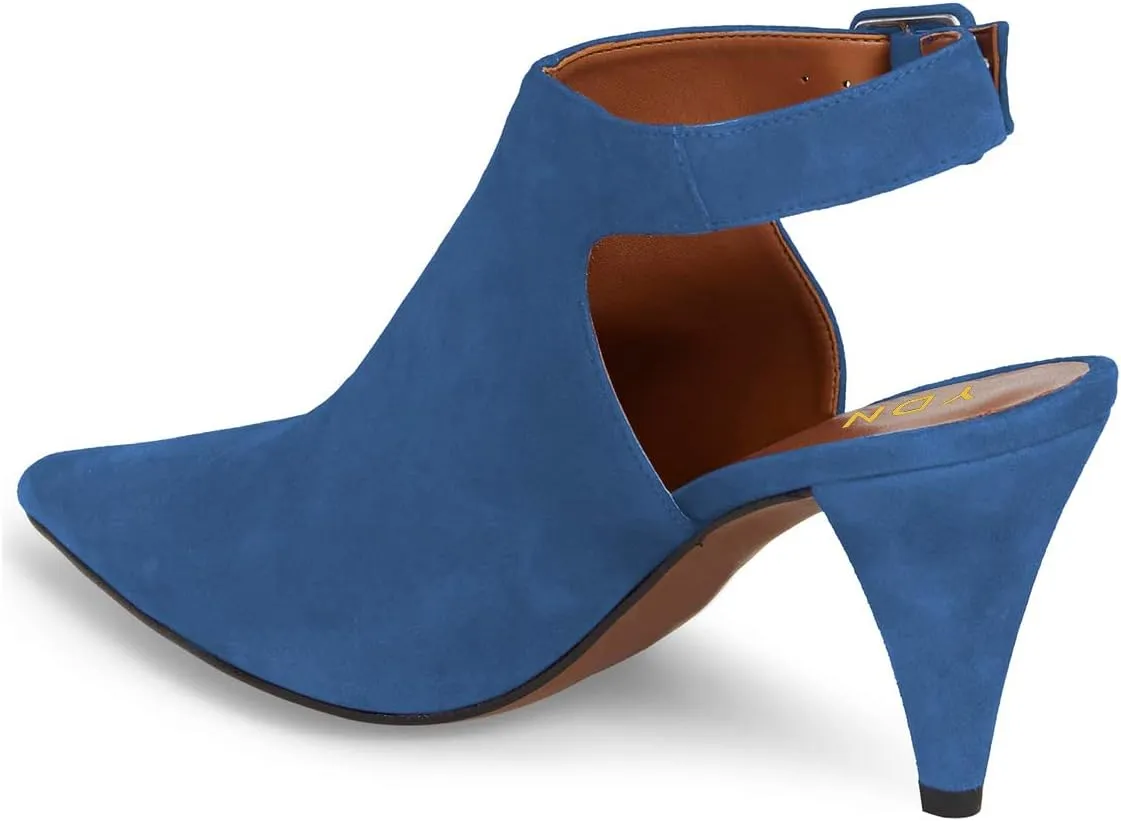 YDN Women Pointed Toe Cone High Heels Slingback Booties Ankle Strap Faux Suede Buckle Party Dress Sandal Size 4-15 US